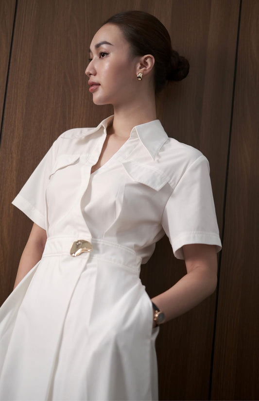 DIAGONAL HEM SHIRT DRESS