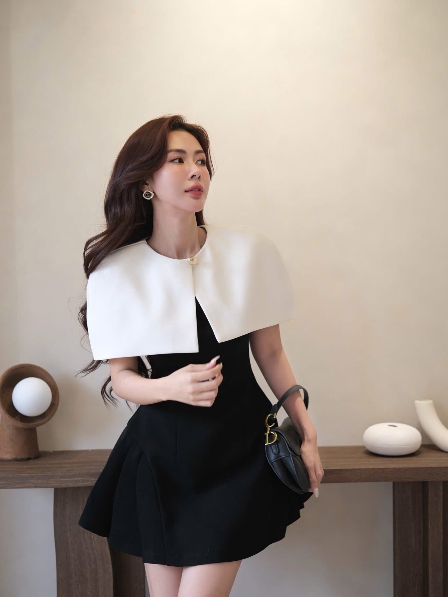 CAPE NECK FLARED DRESS