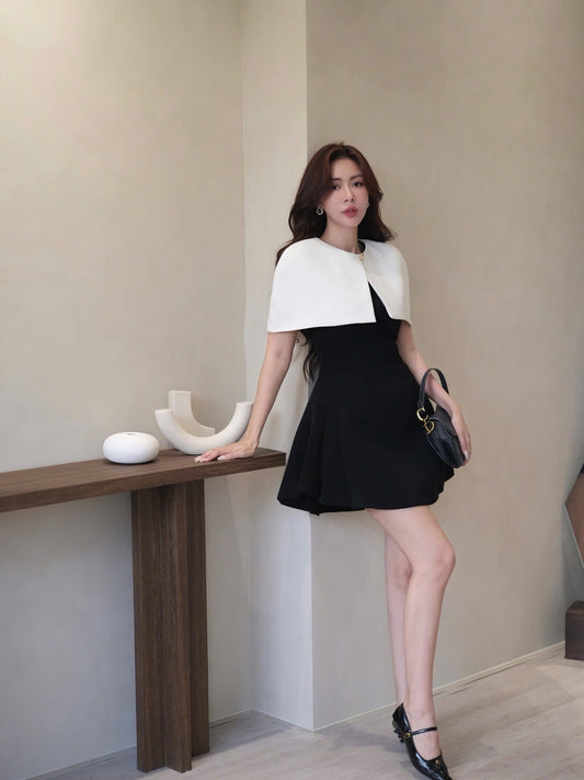 CAPE NECK FLARED DRESS